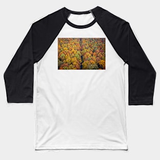 Aerial view of road through colorful autumn forest Baseball T-Shirt